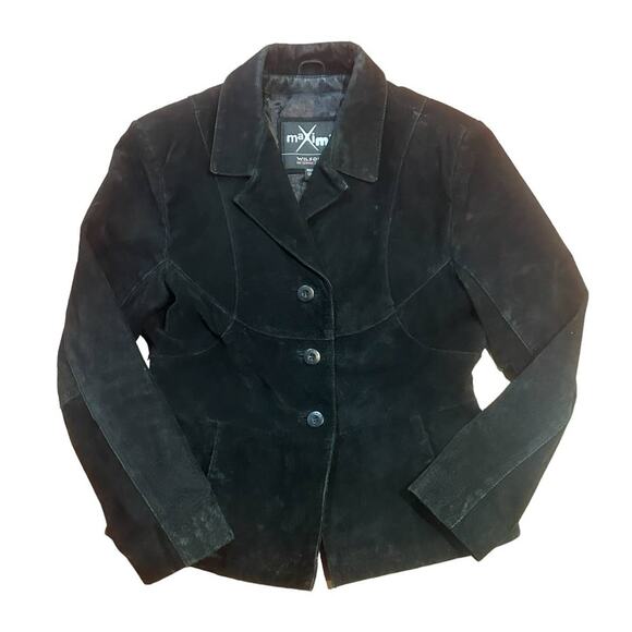 Wilsons Leather Jackets & Blazers - Maxima/Wilsons Leather Black Suede-Like Leather Tailored Jacket